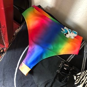 I Heart Raves High Waist Thong Rainbow Zebra Black